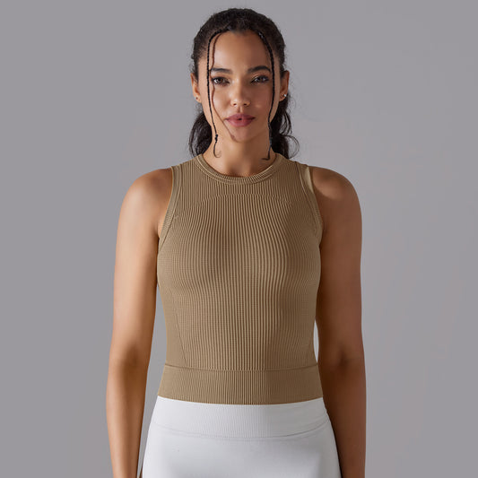 Knitted Solid Color Thread Mid-length Yoga Clothing Top Women